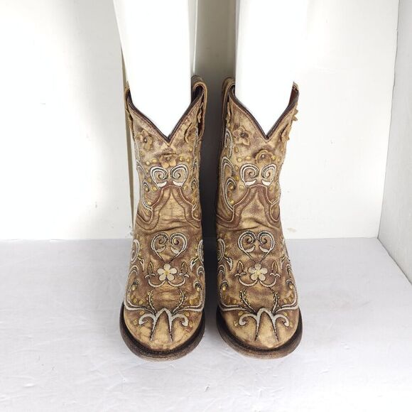 Dan Post Women’s US 6M Tan Leather Distressed Floral Embroidered Western Boots - Picture 3 of 13